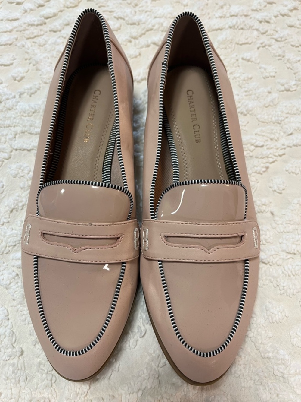 Charter Club Pale Pink Patent Loafers with Striped Trim